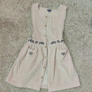 Girls' Cream Corduroy Dress with Embroidered Details